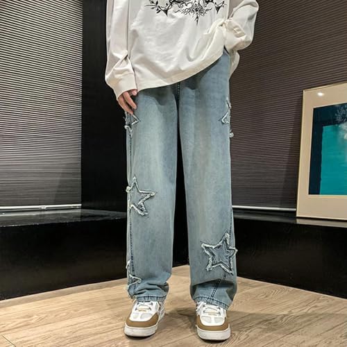 Boys Vintage Jeans Teen Y2K Star Ripped Wide Leg School Denim Pants Elastic Waist Hip Hop Aesthetic Trousers2