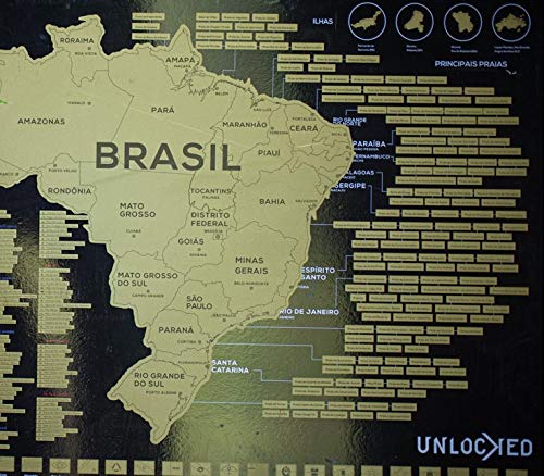 Mapa do Brasil de Raspar 94x60 cm | Unlocked | Sem moldura | Scratch off Brazil Map | Mapa Raspadinh