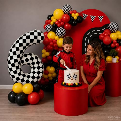 Image of KatchOn Checkered Number 6 Balloon for 6th Birthday Decorations - 40 Inch