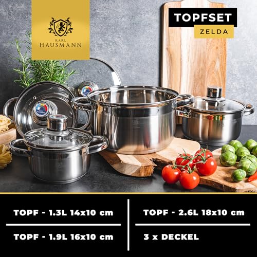 Foto von KARL HAUSMANN Topfset Induktion aus Edelstahl mit 4 Thermometerdeckeln