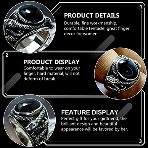 USHOBE Anel oval de cobra com pedras preciosas punk preto cobra anel gótico hip-hop anel de declaraç