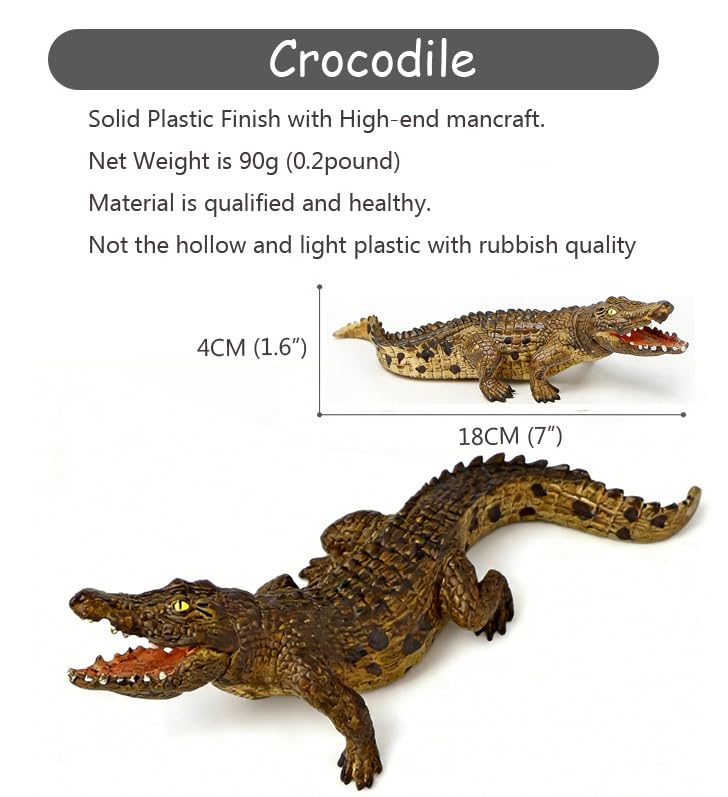 Image of SmilerSmile 7 inch Crocodile Figurine Plastic Sea Creature Toy for Toddlers | Solid PVC Action Figure, Simulation Sea Animals, Educational Ocean Animal Model, Non-toxic Safe Bath Toy for Kids