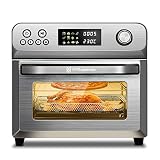 Nuevo y elegante diseño: la freidora sin aceite tiene una pantalla LED inteligente con mandos infinitos para un manejo fácil y cómodo. La gran capacidad de tres niveles de 25L permite cocinar una sola vez y ahorrar espacio en la cocina. El exterior de acero inoxidable y el interior en forma de diamante chapado en aluminio no sólo son elegantes, sino también fáciles de usar y limpiar.