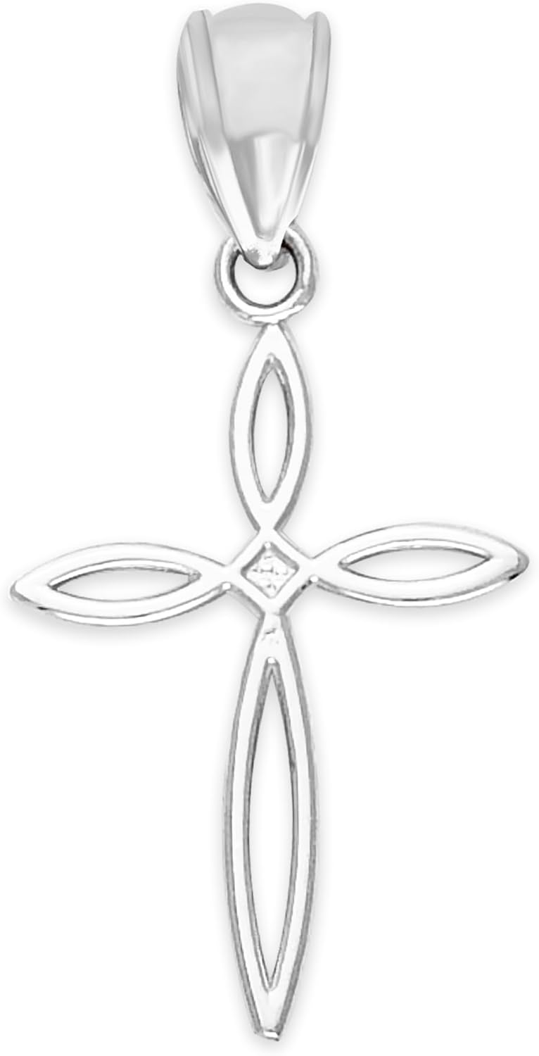 Dainty 14k Solid White Gold Cross Pendant