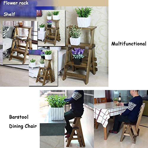 Escalera plegable de madera con 3 peldaños y estante multifunción para flores de 35x14 pulgadas 6