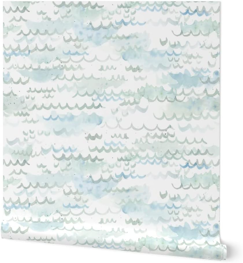 Removable Wallpaper 6ft x 2ft - Watercolour Waves Water Sea Watercolor Ocean Sail Lake Custom Pre-Pasted Wallpaper by Spoonflower