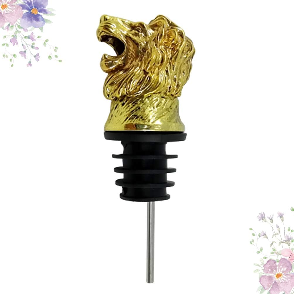 Wine Spout Pourer Lion Head Shaped Wine Pourer Stoppers Stainless Steel Wine Pourers Wine Bottle Cork Stopper Beverage Bottle Stopper (Golden) Wine Bottle Spout Pourer