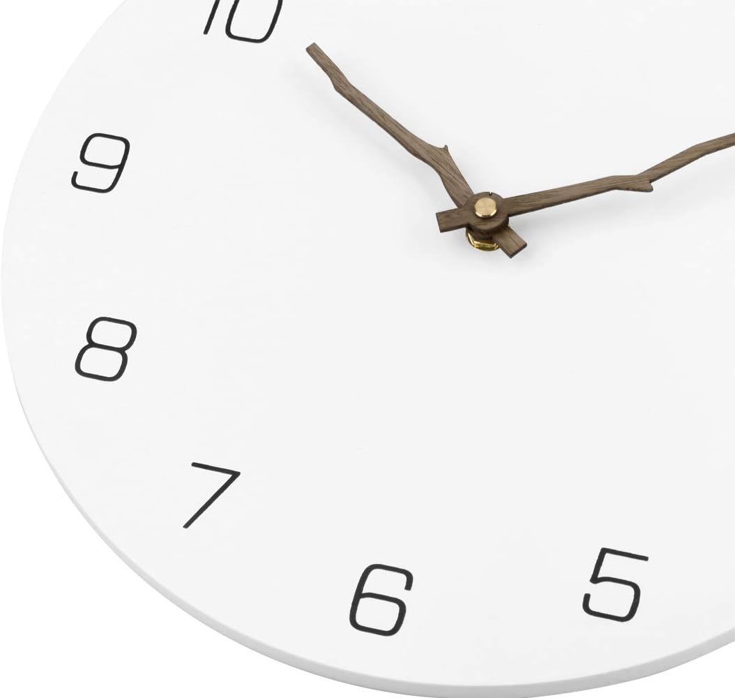 JoFomp Modern Simple Wooden Wall Clock, White 12 inch Round Silent Non-Ticking Quartz Decorative Battery Operated Wall Clock for Kitchen Living Room Home Office School (White, 12 inch)