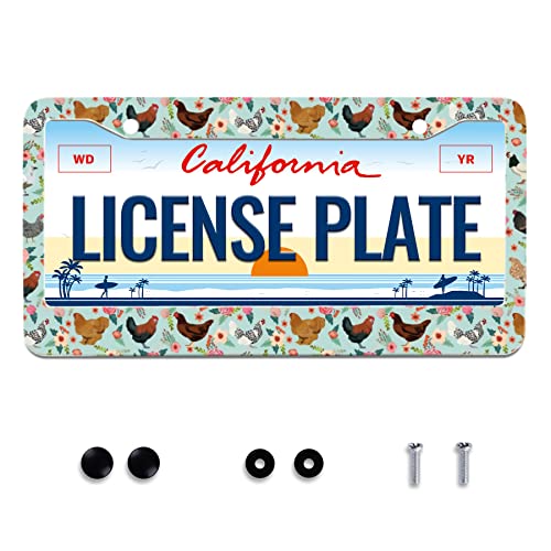 Chicken Flower License Plate Frame Funny Animal Stainless Steel License Plate Frames For Car Decorative Parts Rustproof Cover For Standard Us Canada License Plate Holder Unisex 12X6 Inch #TOP10