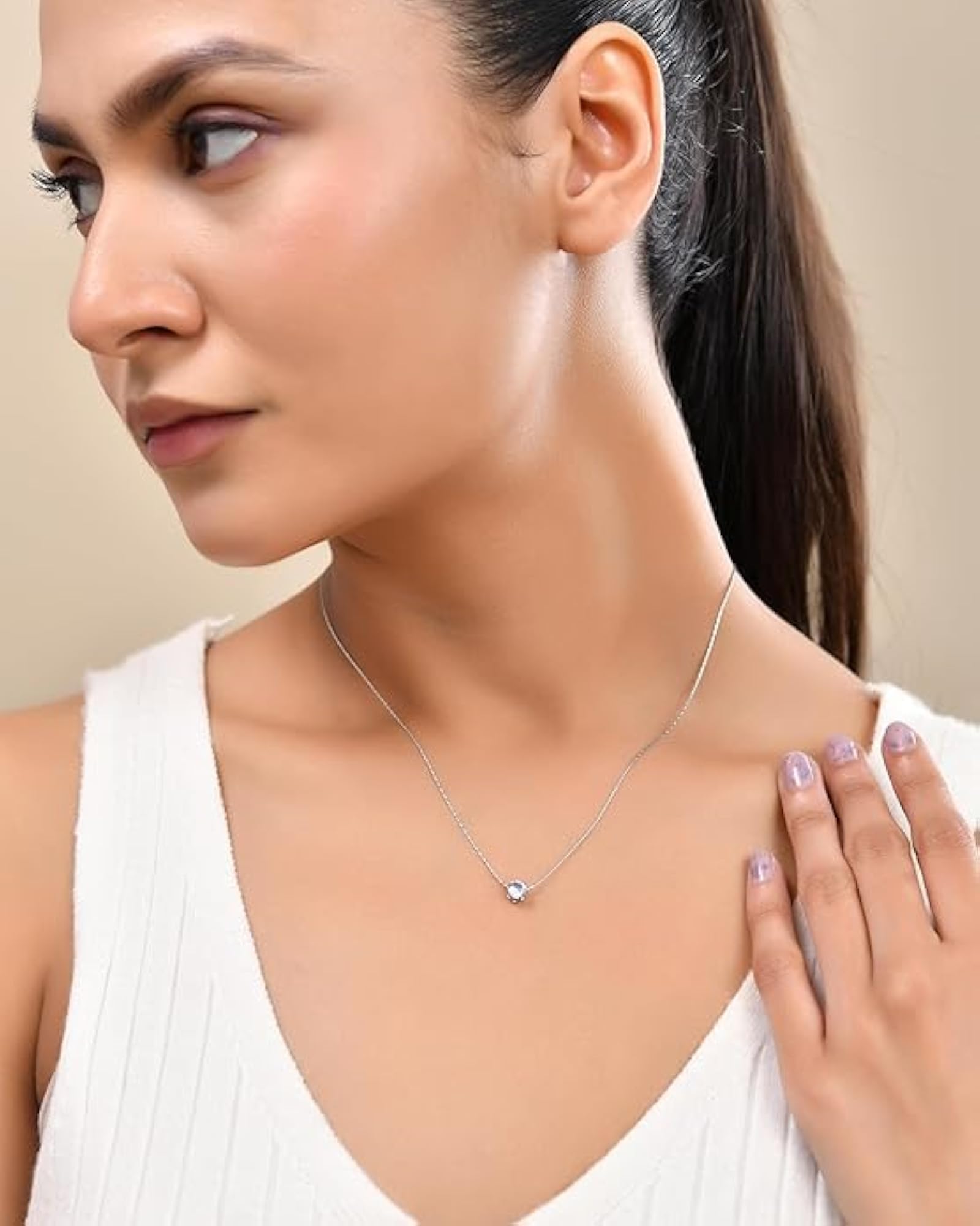 Women's Anti-Tarnish Solitaire Crystal Pendant Necklace, Lightweight