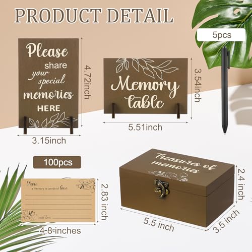 Image of Gilprop 112 Pcs Celebration of Life Memory Cards Set Share a Memory Cards with Box 2 Wood Sign with 4 Hold and 5 Pens, Sympathy Memorial Gifts Funeral Keepsake Decorations(Leaves)