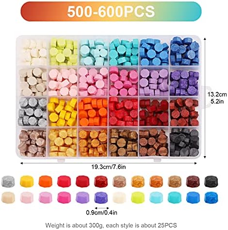 Sealing Wax Beads,600 Pcs Stamp Seals Wax Beads with Transparent Box, 24 Colors Octagon Seal Beads Kit for Wedding Invitations, Vintage Parcels,Manuscripts and Cards Macaron