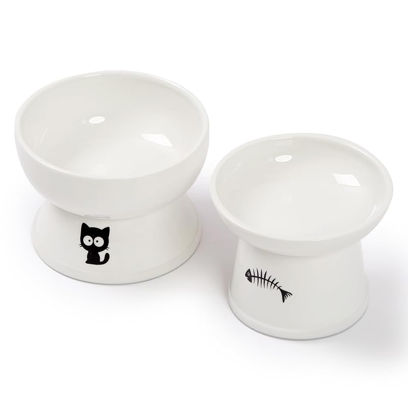 Potes elevados para gatos em cerâmica com anel antiderrapante YY FOREYY, conjunto com 2