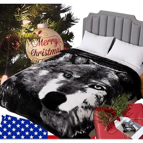 Hiyoko Wolf Throw Animal Blanket, Faux Fur Blanket Ultra Comfy, Warm Heavy Fleece Blankets - Korean Safari Mink Throws, Thick Plush Winter - Large Queen Size 79" x 95" Cover