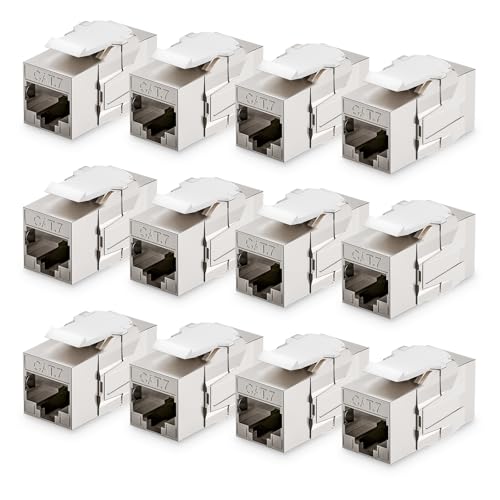 LEENUE 12 Stück Geschirmt keystone rj45 kupplung Cat7 10Gbps/600MHz Vergoldet Keystone Modul für CAT7 CAT6A CAT6 Verlegekabel rj45 buchse für Patch Panel Netzwerkdose.