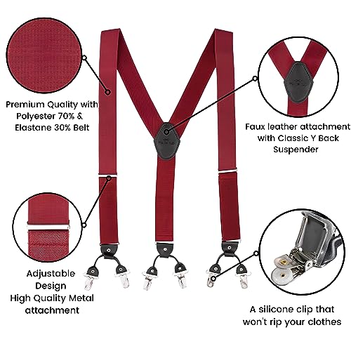 Image of The Tie Hub Suspenders for Men Elastic Adjustable Y Back Braces with Strong Metal Clips for Wedding Formal Office Wear