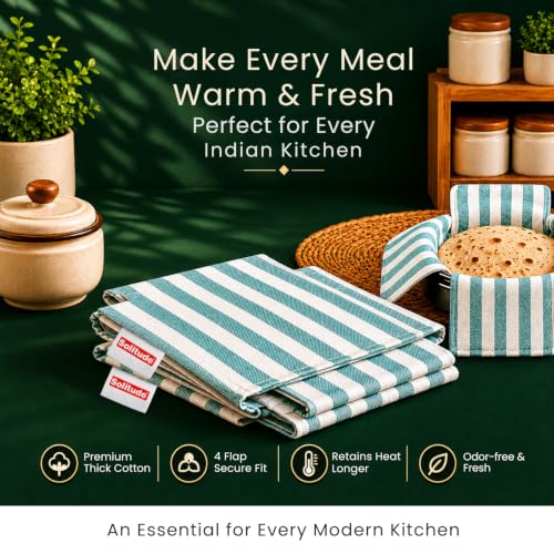 Image of Solitude Pack of 2 Cotton Roti Cover | Reusable Double Layer Chapati Cloth Wrap for Casserole & Hot Case for Kitchen (Multicolor)