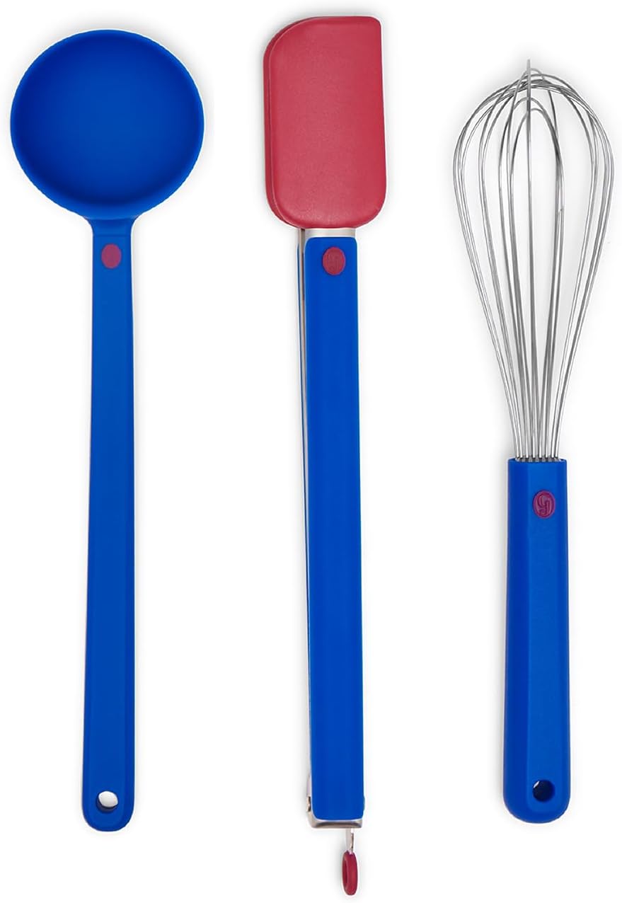 Great Jones Tool Family – 3-Piece Large Kitchen Utensil Set (Whisk, Tongs, Spoon) | BPA & BPS-Free, Heat-Resistant Cookware | Ergonomic Design & Dishwasher-Safe (Blueberry)