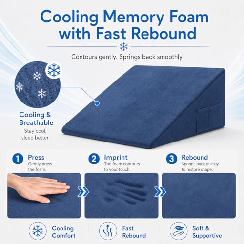 Image of OAISZ Wedge Pillow, 12 Inch Bed Wedge Pillow for Headboard, Pillow Wedge for Acid Reflux Relief, After Surgery, Sleeping, Back Pain Relief, Memory Foam Top, Blue