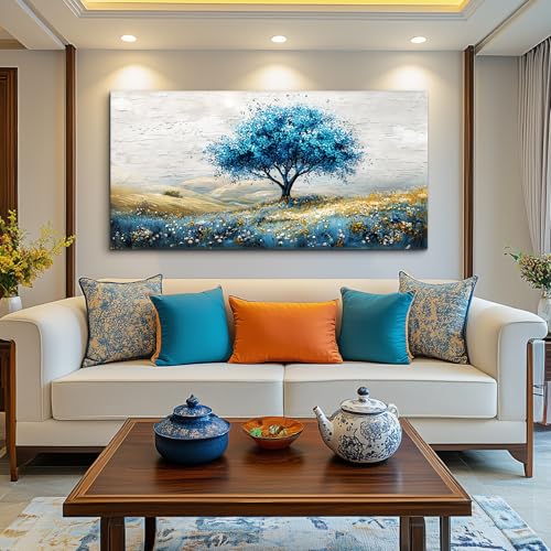 PHAOHUAXM Large Canvas Wall Decoration For Living Room Wall Art For Bedroom Blue Tree Landscape Wall Paintings Office Decoration Farmhouse Mural Artwork Room Home Decor Posters Aesthetics 30x60 In