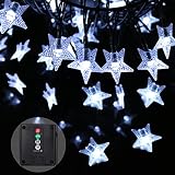 Towardlight Solar Outdoor Star String Lights 50 LED 31 FT Twinkle Star String Lights Cool White Indo