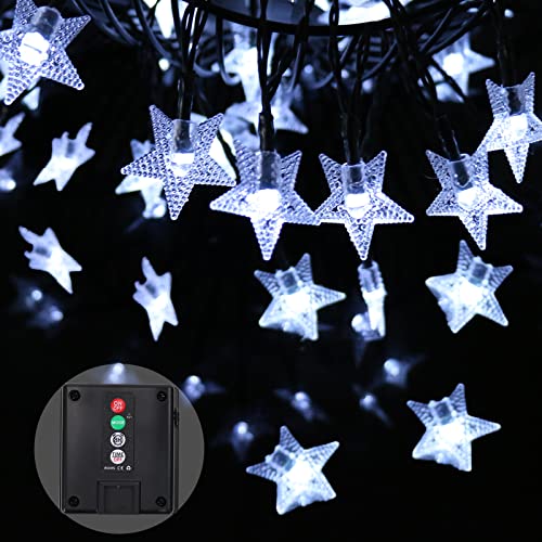 Towardlight Solar Outdoor Star String Lights 50 Led 31 Ft Twinkle Star String Lights Cool White Indoor String Lights Fairy Lights 8 Lighting Modes For Bedroom Party Wedding Waterproof #TOP30