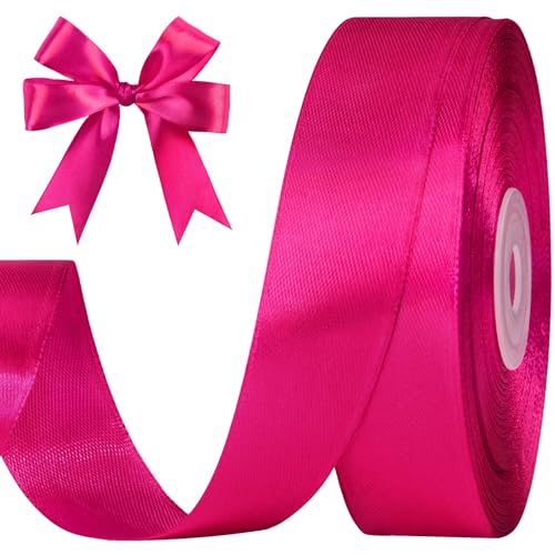 CLUEWR Hot Pink Satin Ribbon 1 Inch 50 Yards