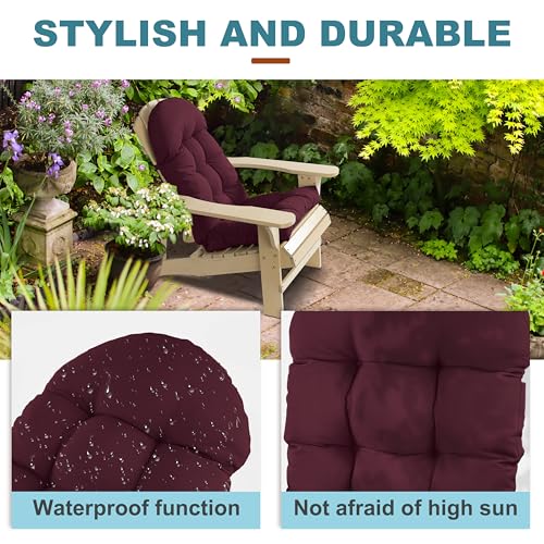 Image of Adirondack Chair Cushion, Rocking Chair Cushion 44x19.4x4 inch, High Back Patio Cushions of Upper and Lower with Ties, Sunscreen and Fade-Resistant (Beaujolais, 2)