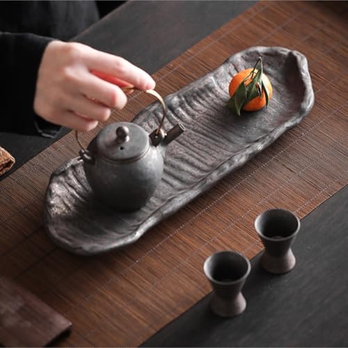 Plateau à thé en céramique rectangulaire et décoratif pour table basse - 5