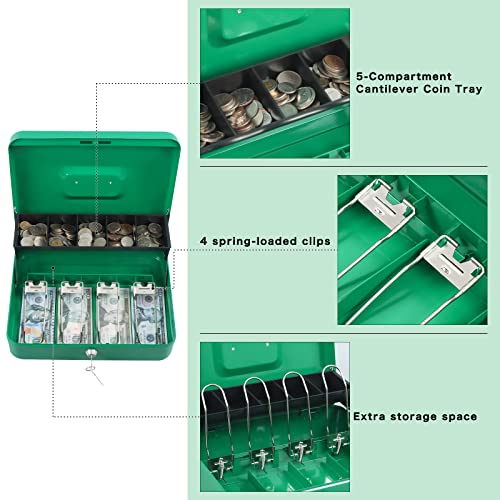 Image of xydled Cash Box with Key Lock, Metal Money Box, Safe Storage box, Green
