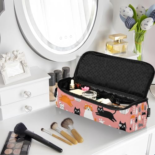 Bolsa de Viaje para Herramientas de Pelo y Tapete Resistente al Calor con Cierre impermeable para Plancha y Rizador Rosa con Gato Loco miniatura 7