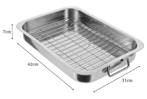 image for U HOME Stainless Steel Roasting Pan with Rack, Roaster with Baking Rac