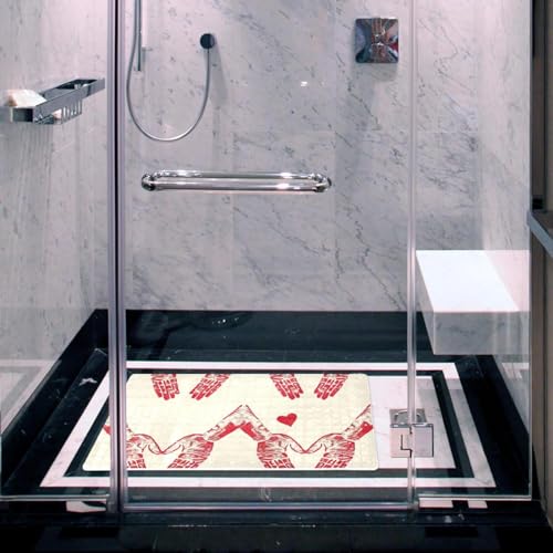 Tapete de baño extralargo con estampado de corazón rojo y ventosas 7