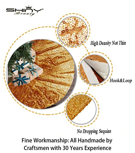 Gold Tree Skirt-Sequin Tree Skirt 48Inch Christmas Tree Skirt Cross Stitch Kits Dark Gold Tree Skirt Glitter -0913S #TOP2