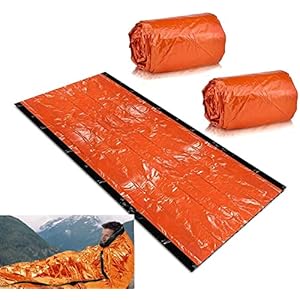 Emergency Sleeping Bag, 2PCS Emergency Sack Survival, Waterproof Thermal Emergency Blanket Multi-use Survival Gear for…