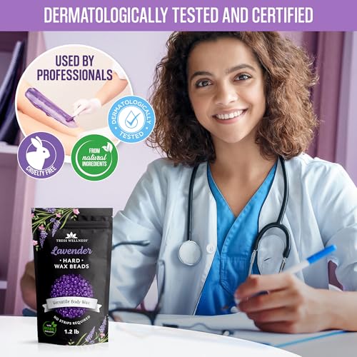 Image of Tress Wellness Wax Beads - Safe for Skin - Dermatologically Tested - At-Home Kit for Bikini, Brazilian & Full Body - Lavender 1.2 lbs