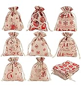 BEEFLYING 24 Pcs Noël Coton Cadeau Emballage Pochettes Rouge Cordon Sacs pour Noël Valentine Fête...