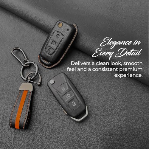 Image of keyzone royal leather key cover for Tata Curvv, Nexon, Harrier, Altroz, Punch, Safari, Tigor, Tiago, Zest, Bolt 3 button flip key