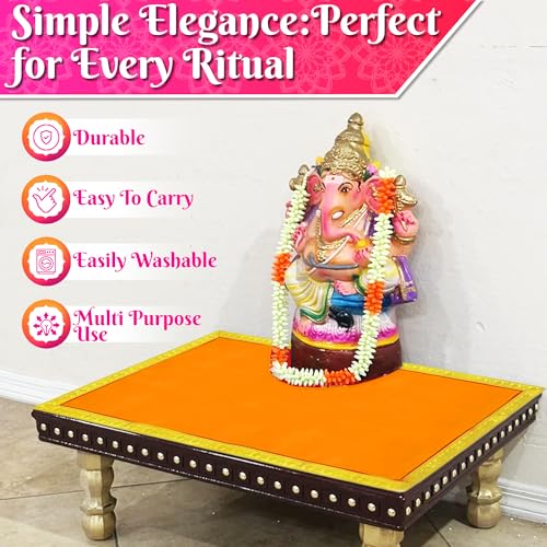 Image of Bhakti Lehar (20 x 40 Inch) Plain Orange Velvet Pooja Aasan for God Idol /Chowki Aasan Kapda Cloth for Temple Shelf Home Mandir, Ganesh Baithak and God Idol Sitting - Pack of 2