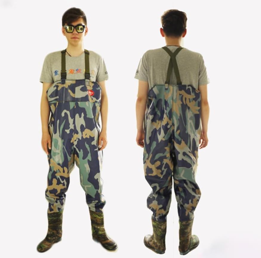 Luminexia Trampolieri da Pesca per Uomo Donna,trampolieri da Coscia in PVC con Suola con Tacchetti,trampolieri da Caccia con Stivali,Pantaloni con Bretelle Traspiranti Impermeabili