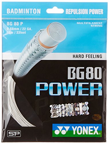 Yonex BG80 Power Badminton Strings, 0.68mm (White)