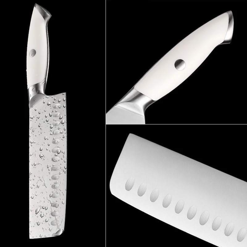Meat Cleaver Knife, 7 Inch Japanese Chef Nakiri Knife For Vegetable Meat Chopping Kitchen Knife Asian Cleaver White ABS Handle