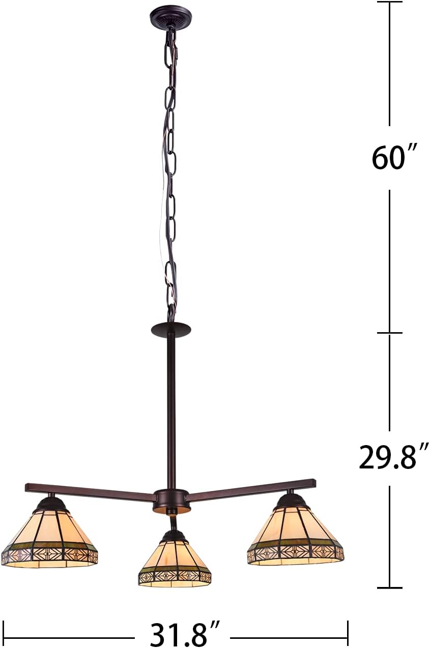 Capulina Tiffany Chandeliers 3-Light x7"Wide Stained Glass Antique Style Pendant Light for Dining Room Foyer Kitchen Island : Home & Kitchen