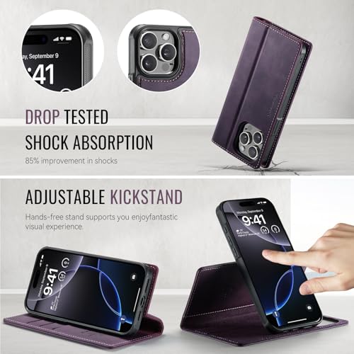 Image of Wallet Case for iPhone 13 Pro Compatible with Magsafe, 2-in-1 PU Leather Flip RFID Blocking Card Holder Stand Shockproof Magnetic Detachable Cover for iPhone 13 Pro Case 6.1 inch, Retro Purple