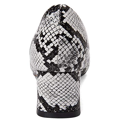 Caradise Womens Mid Block Heel Snakeskin Pumps Round Toe Dress Office Shoes4