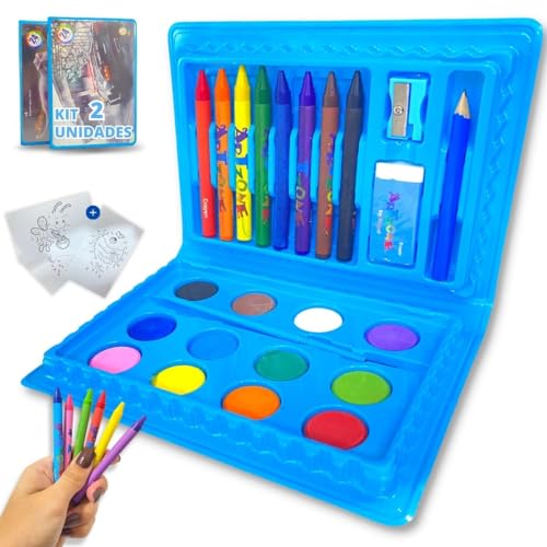 Europio - Kit 2 Maletas De Pintura Infantil Estojo Escolar 24 Peças