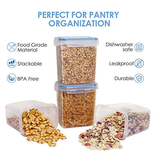 Vtopmart Airtight Food Storage Containers 12 Pieces 1.5qt / 1.6L- Plastic PBA Free Kitchen Pantry Storage Containers for Sugar, Flour and Baking Supplies - Dishwasher Safe - Include 24 Labels, Blue