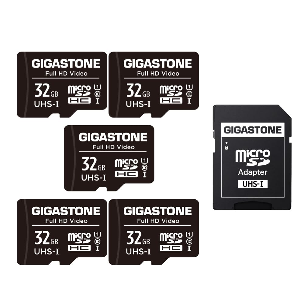 GIGASTONE 32GB Micro SD Card 5-Pack, Full HD Video, Surveillance Security Cam Action Camera Drone, 90MB/s Micro SDHC UHS-I U1 C10 Class 10