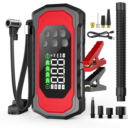 Eigotrav 9000A Starthilfe Powerbank mit 150PSI Kompressor, 9-in-1 Booster Auto Starthilfe für alle Benzin und 14L Diesel, 12V Jump Starter mit Luftpumpe, Vakuumpumpe, 30W Schnellladung