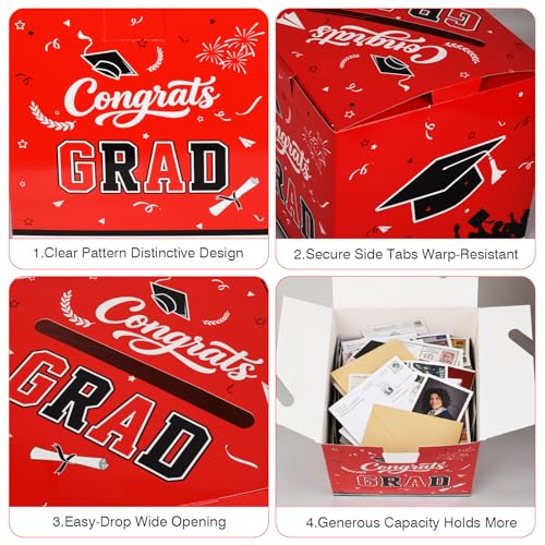 Image of 9.45Inch Large Red Black Graduation Card Box, Back to School Gifts | Ideal 2026 Grad & Back to School Gifts, Fits High School, College & Masters, Dorm Decor & Party Favors For Class of 2026
